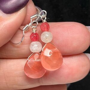 🍉genuine watermelon tourmaline and moonstone sterling earrings